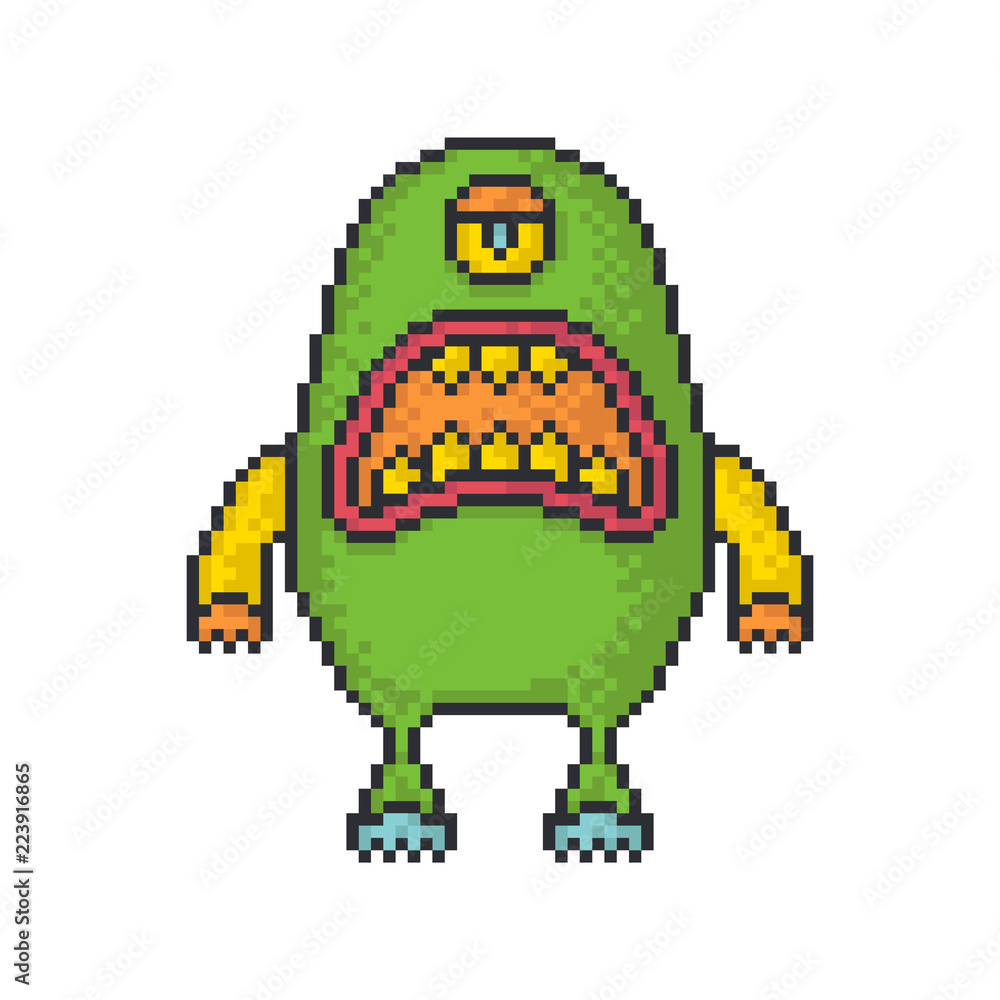 Angry monster pixel art style vector icon on white background. Stock ...