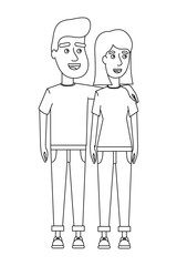 Wall Mural - outline happy couple together with casual clothes