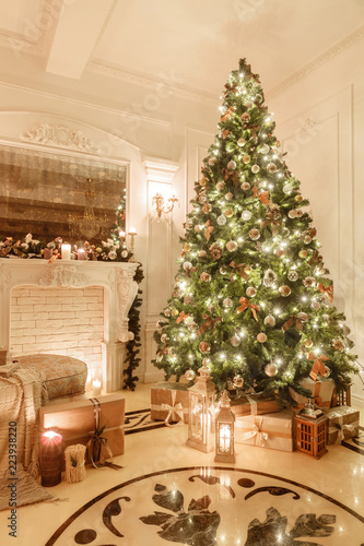 Classical Interior Of A White Room Christmas Evening By