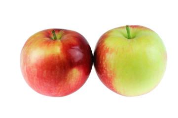 yellow and red apples on white background