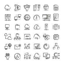 Network And Cloud Computing Icons, Hand Drawn Icons