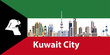 Kuwait City skyline with flag and map of Kuwait on background vector illustration
