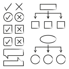 Wall Mural - hand drawn arrows, circle and rectangle for flowchart diagram and check mark