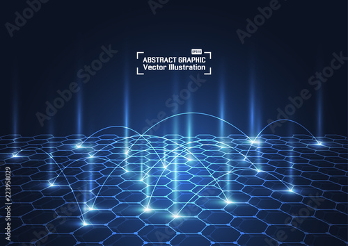 Abstract technology blue hexagons pattern background for Network connection c...