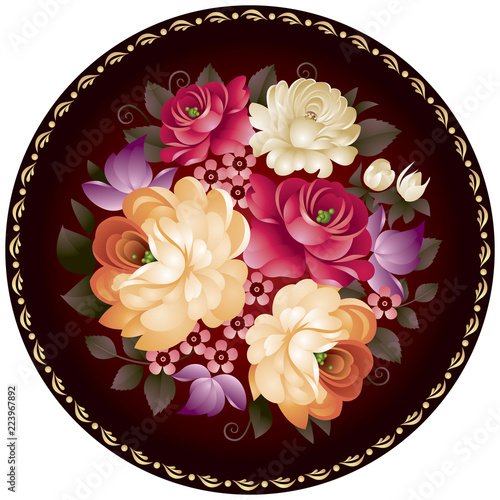 Zhostovo Style Russian Handicraft Painting Floral Ornament In