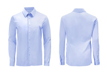 Blue Color Formal Shirt With Button Down Collar Isolated On White