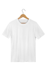 Wall Mural - White Blank Cotton Tshirt with wooden hanger isolated on white