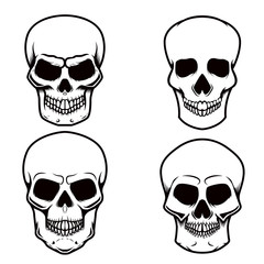 Set of skull illustrations on white background. Design element for logo, label, emblem, sign, poster, t shirt.