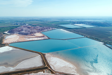 Industrial lakes with water. Part of the system of recycled water supply of underground salt mines