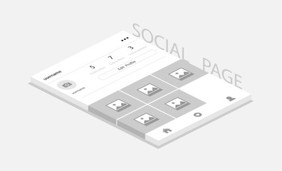 Wall Mural - social network photo frame with shadow, profile pageю social page for the application. isometric des