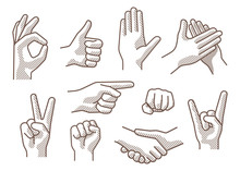 Drawing Hand Sign With Shadow, Vector Illustration