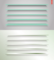 Wall Mural - Set of Glass, Wood, Plastic, Metal Long Shelves in Vector Isolated on the Wall Background