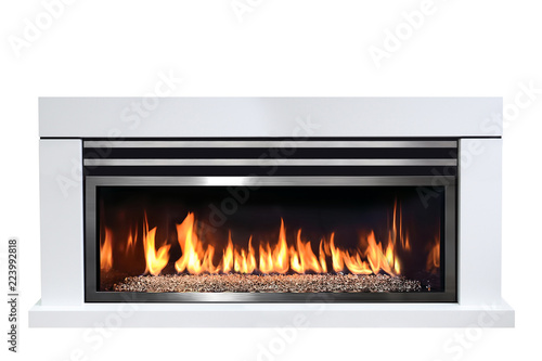 Burning Gas Fireplace Isolated On White Background Buy This