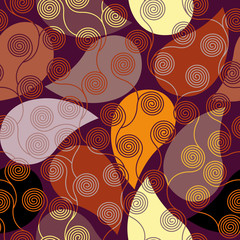 Fototapete - Seamless brown patchwork pattern. Curly waves pattern in Art Nouveau style. Vector illustration.