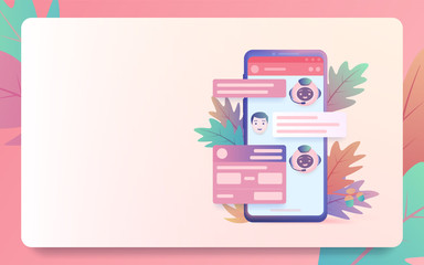 Wall Mural - landing pages website template. chatbot and future marketing concept. chatbot answers the question o