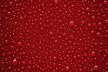 Closeup Rain Drops On Red Car With Hydrophobic Coating