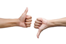 Thumbs Up And Thumbs Down On White Background
