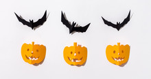 Halloween Theme With Paper Craft Decorations On A White Background