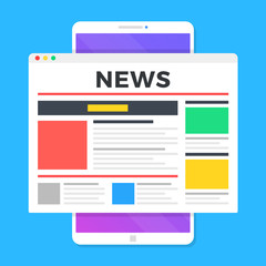 Wall Mural - reading news on smartphone. online newspaper website opened in mobile browser on smart phone. news a