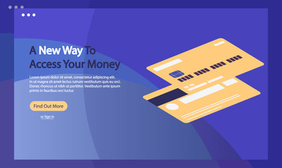 Wall Mural - credit card advertising isometric vector illustration. design for landing page. contactless bank cre