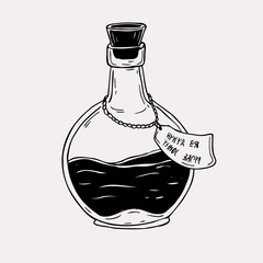 Vector hand drawn illustration of poison. Sticker, patch, print or blackwork flash tattoo design