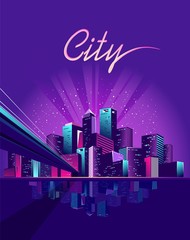 Sticker - neon city bridge