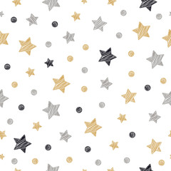 Wall Mural - christmas stars dots seamless pattern scribble drawing isolated background