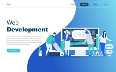 Modern flat design concept of Web Development for website and mobile website development. Landing page template. Developer coding software and programming web site. Vector illustration.