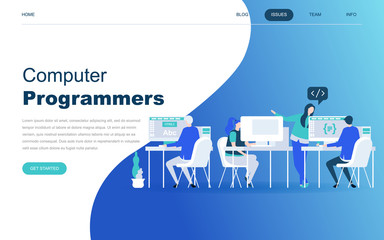Modern flat design concept of Computer Programmers for website and mobile website development. Landing page template. Developer of project team of engineers for website coding. Vector illustration.