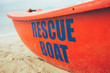 Close up of rescue boat on the beach. Lifeguard, life boat, resecue, baywatch