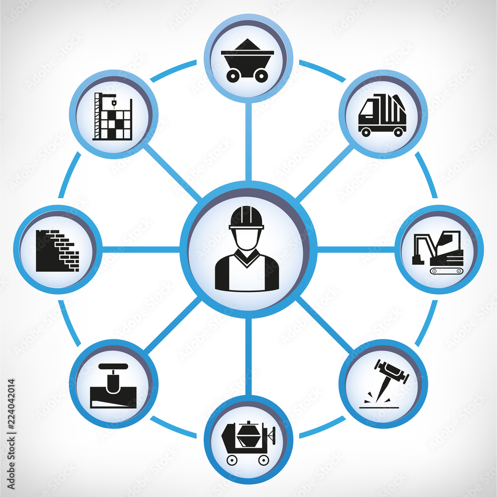 engineering and construction icons in circle diagram Stock Vector ...