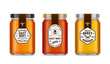 Honey glass jar mockups with labels and bees