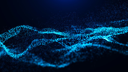 Wave of particles. Abstract particle. Data visualization. Abstract digital background. 4k rendering.