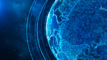 Fototapete - Global network connection. World map point. Representing the global. Network connection. 3D rendering.