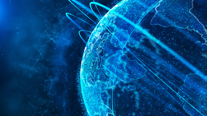 Fototapete - Global network connection. World map point. Representing the global. Network connection. 3D rendering.