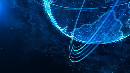Fototapete - Global network connection. World map point. Representing the global. Network connection. 3D rendering.