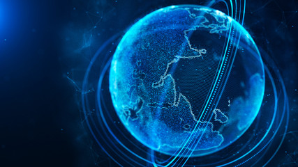 Fototapete - Global network connection. World map point. Representing the global. Network connection. 3D rendering.