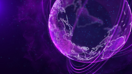 Fototapete - Global network connection. World map point. Representing the global. Network connection. 3D rendering.
