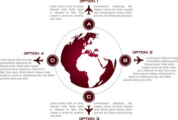 Fototapete - Vector infographic background with globe and airplanes symbols