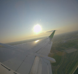 Aiplane Aircraft windows view on the wing aircraft, airlines , aviation skyline transportation