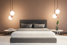 Beige Minimalistic Bedroom Interior Master Bed