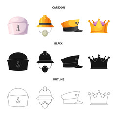 Vector illustration of headgear and cap symbol. Set of headgear and accessory stock vector illustration.