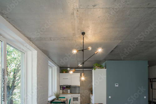Concrete Ceiling And Lighting In A Modern Apartment Concrete