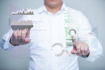 Wall Mural - man working in new technology