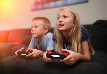 Wall Mural - Children playing video games 