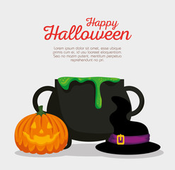 Wall Mural - halloween card with cauldron and pumpkin