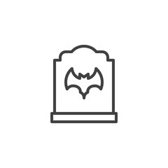 Tombstone with bat outline icon. linear style sign for mobile concept and web design. Halloween graveyard simple line vector icon. Symbol, logo illustration. Pixel perfect vector graphics