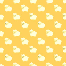 Vector Seamless Pattern Of Cartoon Yellow  Sheep.