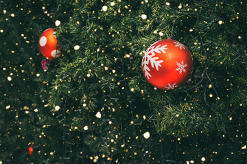 Wall Mural - vintage christmas tree with red ball decoration and sparkle light. christmas and new year holiday ba