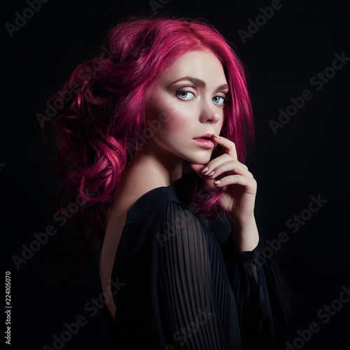 Portrait Of A Woman With Bright Colored Flying Hair All Shades Of